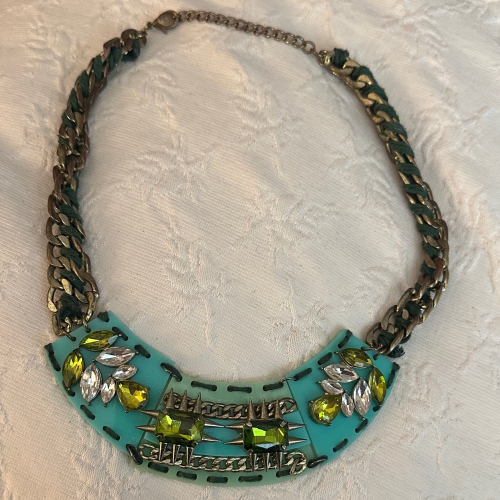 Handmade Green and Gold Statement Necklace